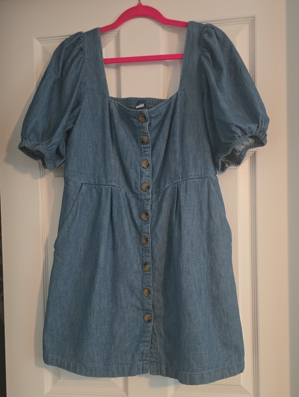 Puff Sleeve Denim Dress - L Petite